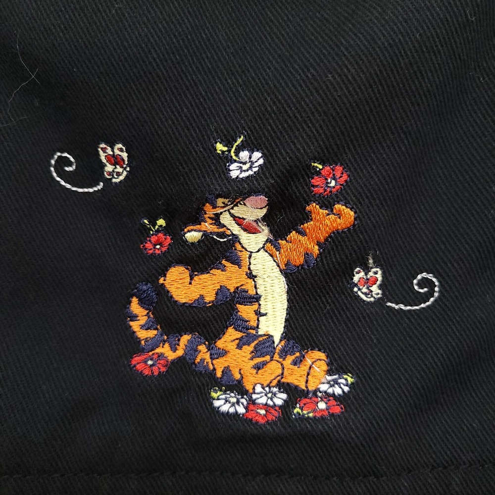 VTG Disney Overall Shorts‎ Kids XL Black Denim Tigger Pooh Embroidered Shortalls
